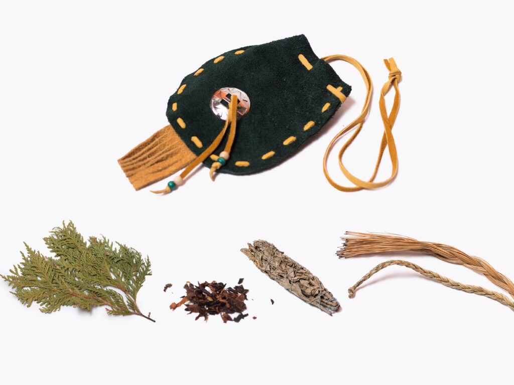 Medicine pouches are personal to the owner. Many often contain at least one sacred medicine. How many of these sacred medicines can you identify?